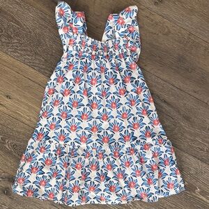 Zara White Sundress with Blue Leaves and Coral Flowers